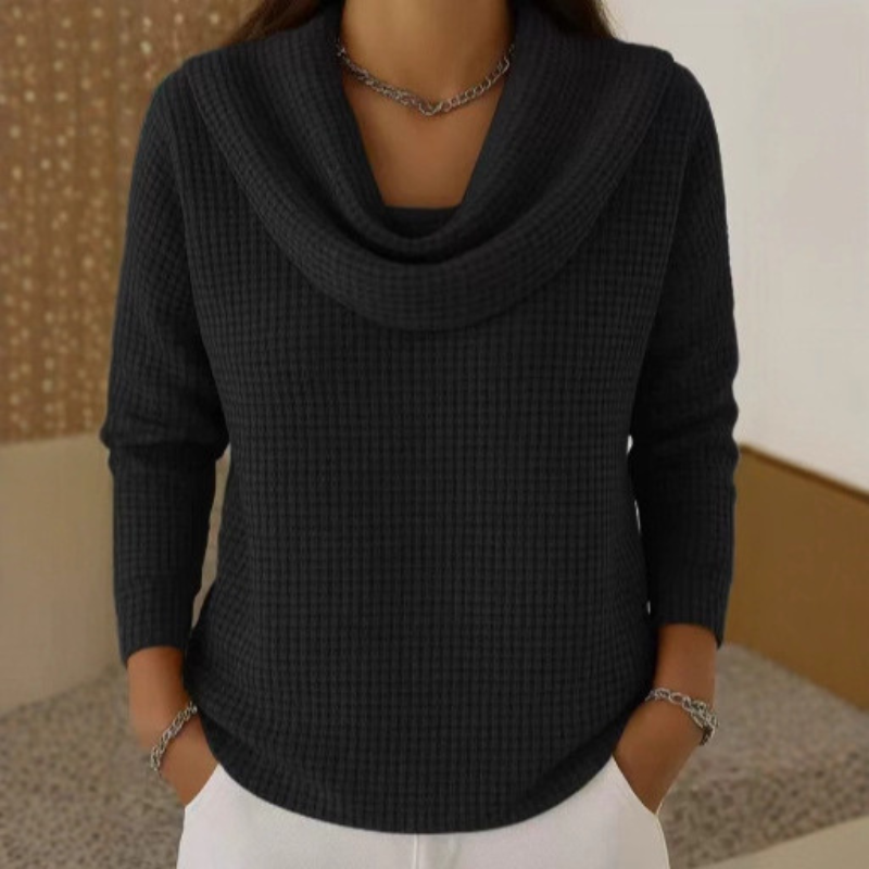 Thessaly | Women's Cowl Neck Waffle Knit Sweater