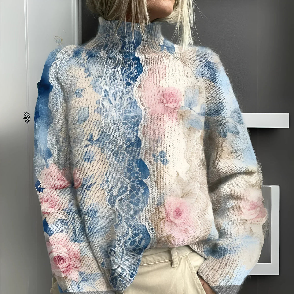 Thessaly | Women's Floral Print Turtleneck Sweater
