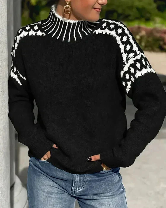 Thessvine | Women's Fair Isle Mock Neck Sweater