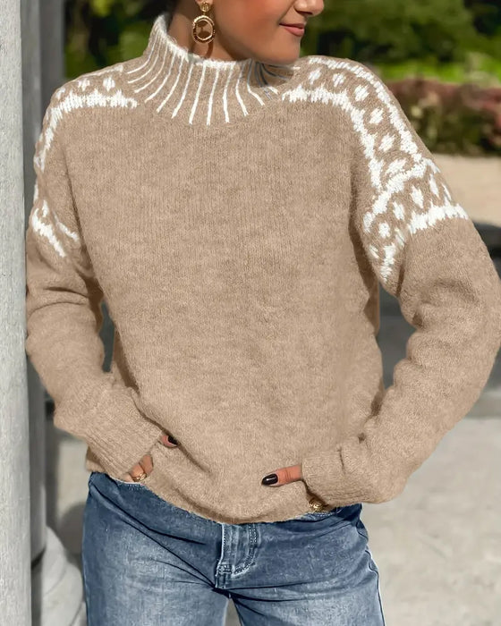 Thessvine | Women's Fair Isle Mock Neck Sweater