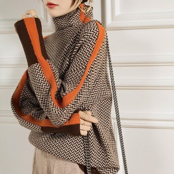 Threnody | Women's Herringbone Turtleneck Sweater