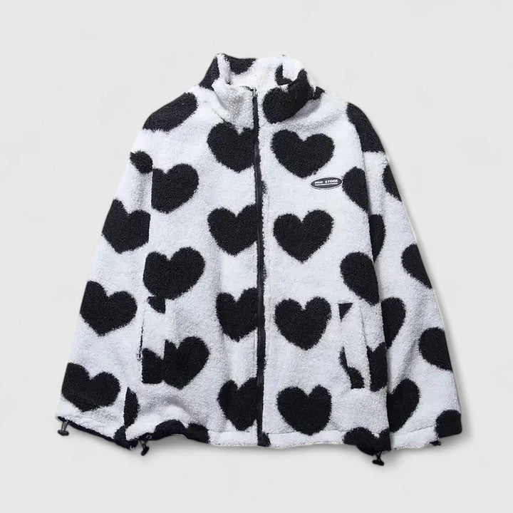 Tivella | Women's Fleece Zip-Up Heart Print Jacket
