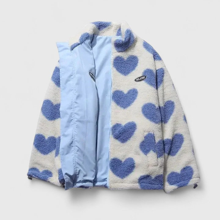 Tivella | Women's Fleece Zip-Up Heart Print Jacket