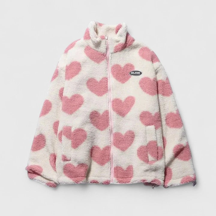 Tivella | Women's Fleece Zip-Up Heart Print Jacket