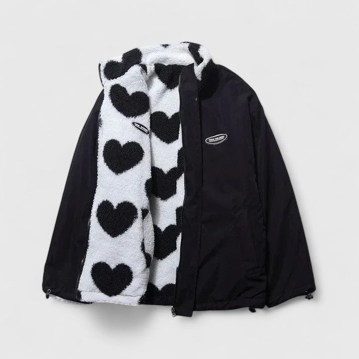 Tivella | Women's Fleece Zip-Up Heart Print Jacket