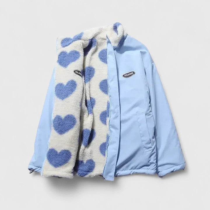 Tivella | Women's Fleece Zip-Up Heart Print Jacket