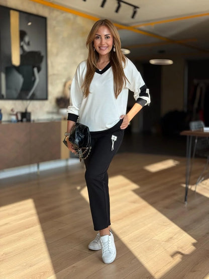 Trevora | Women's Loungewear Set V-Neck Top & Joggers