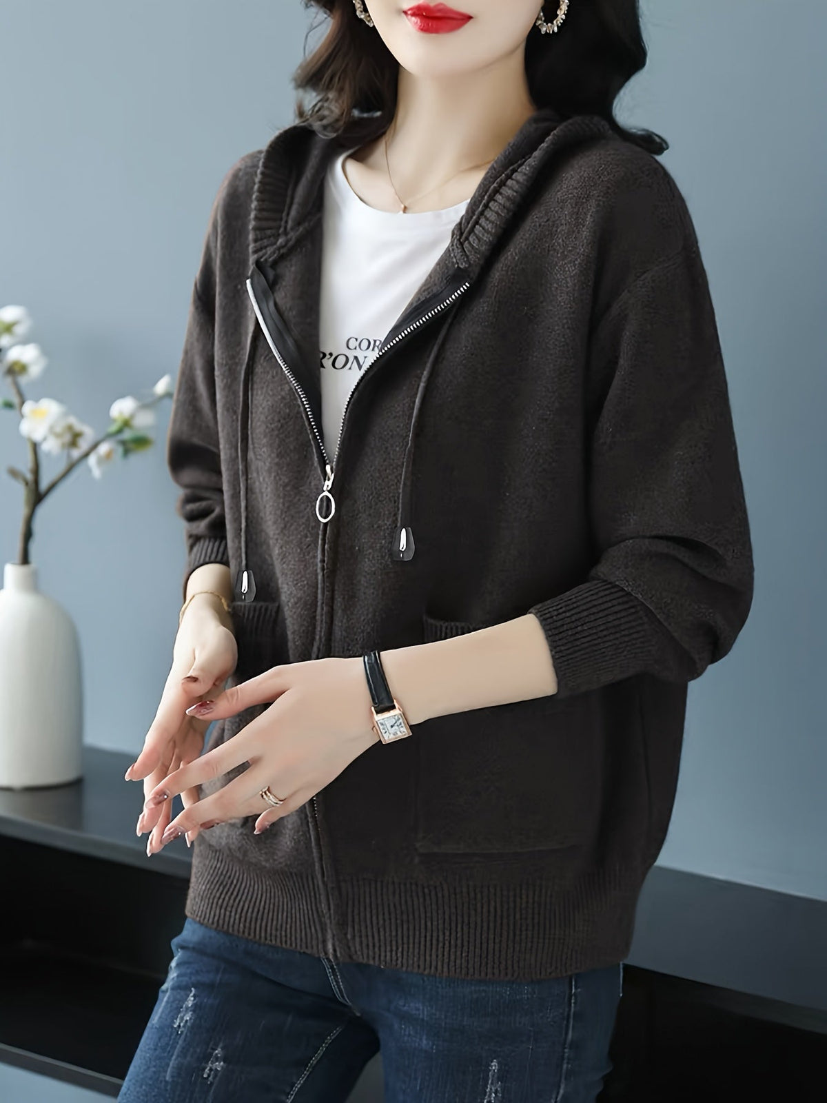 Valdene | Women's Zip-Up Hooded Cardigan
