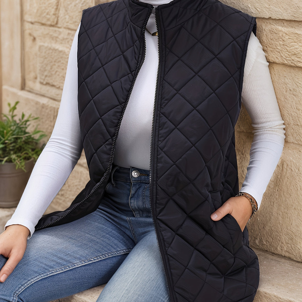 Vanthis | Women's Quilted Vest Jacket Longline