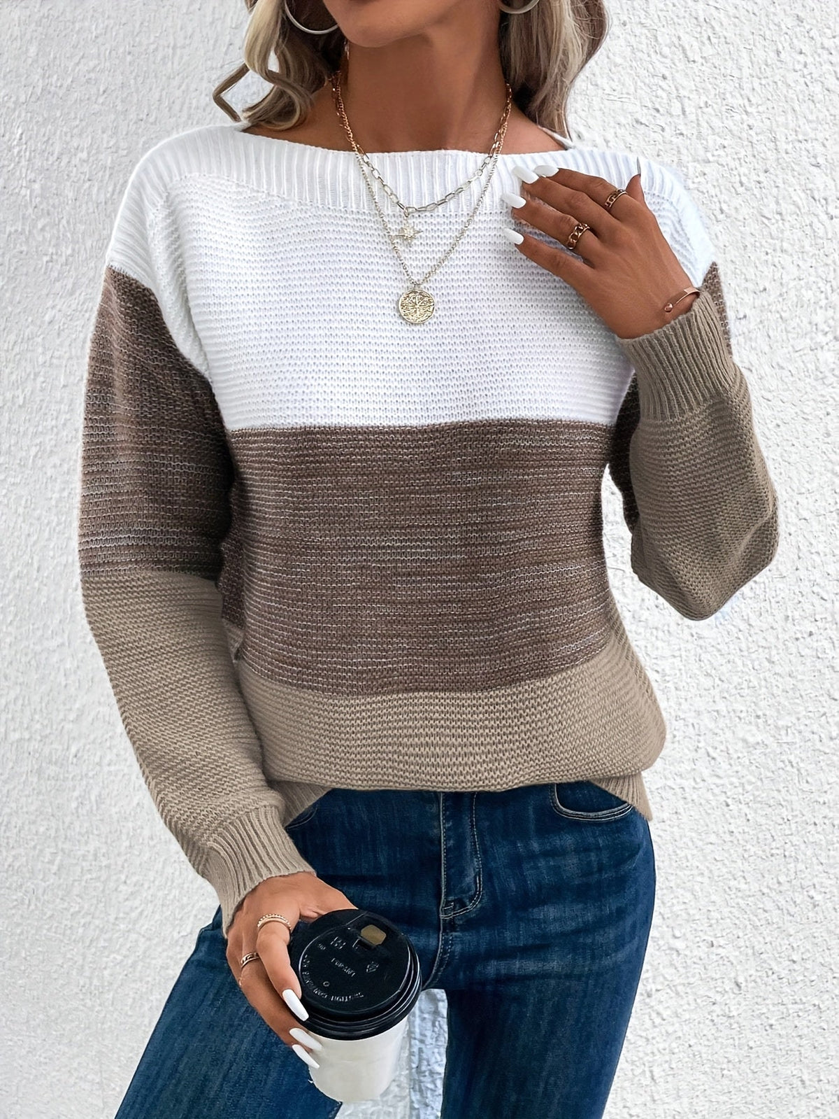 Varlinda | Women's Oversized Knit Color Block Sweater