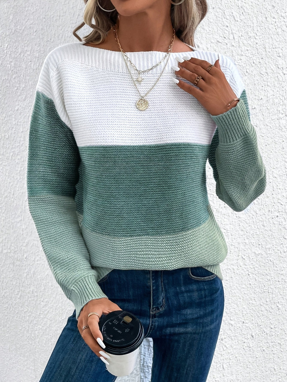 Varlinda | Women's Oversized Knit Color Block Sweater