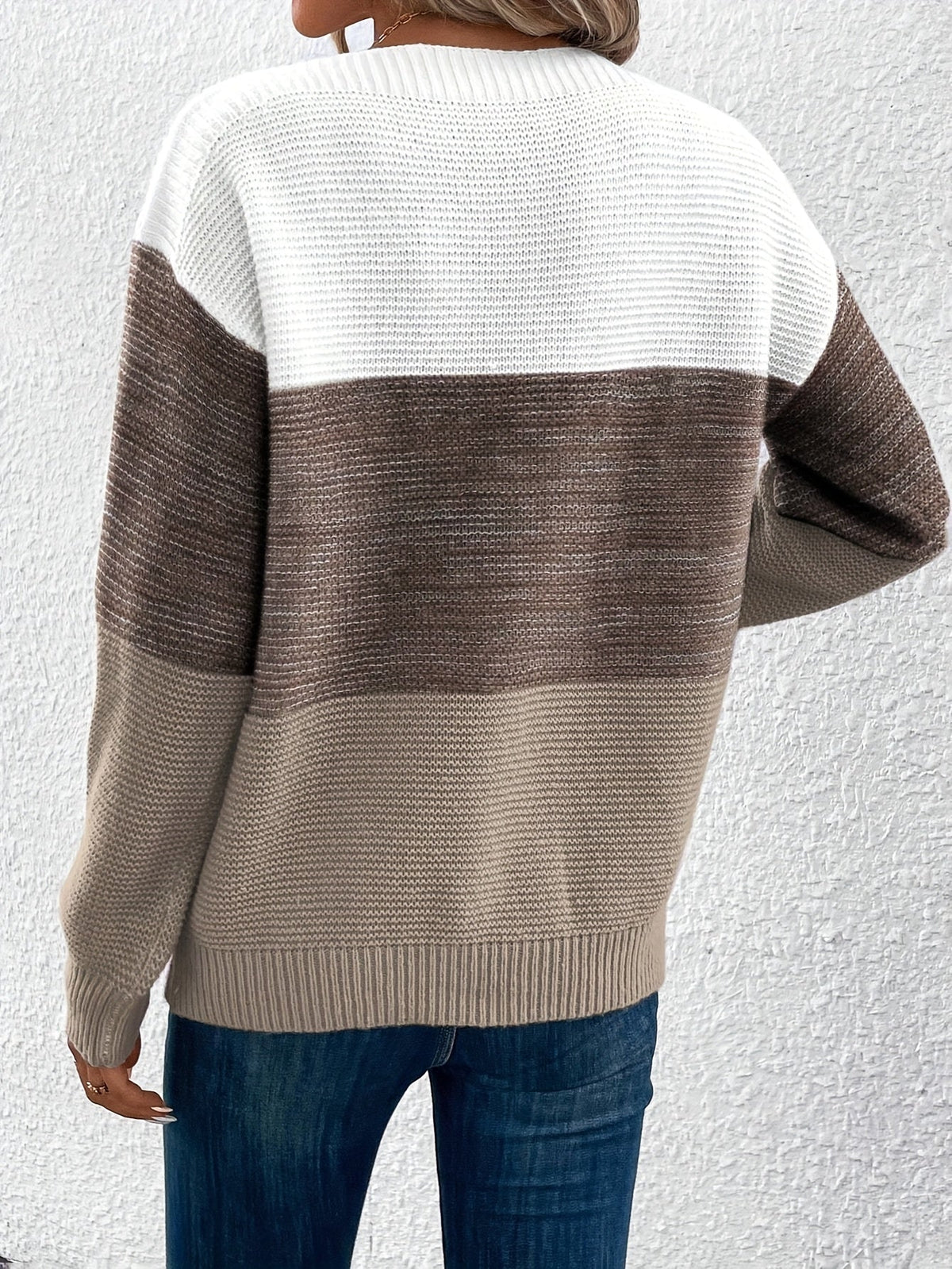 Varlinda | Women's Oversized Knit Color Block Sweater