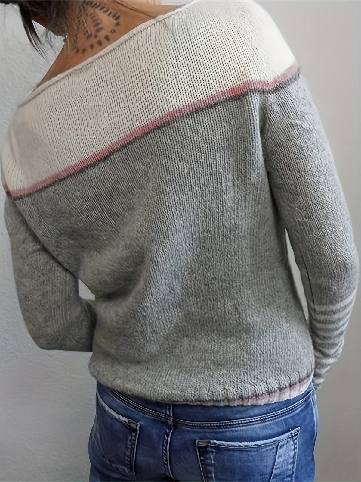 Veldine | Women's Color Block Boat Neck Sweater