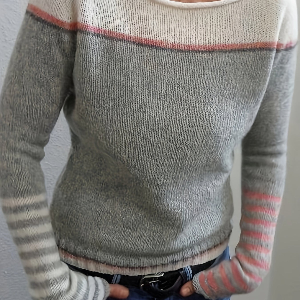 Veldine | Women's Color Block Boat Neck Sweater