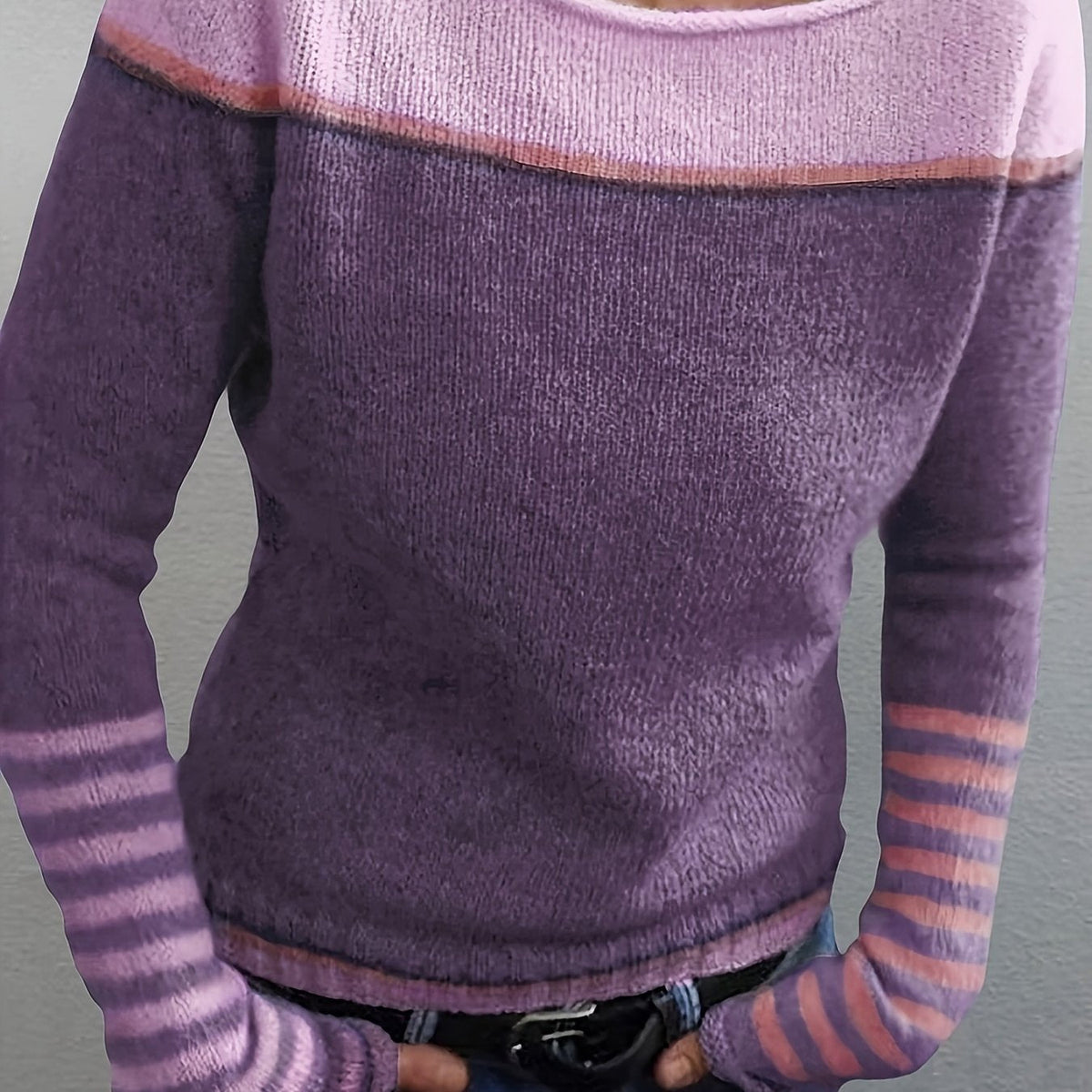 Veldine | Women's Color Block Boat Neck Sweater