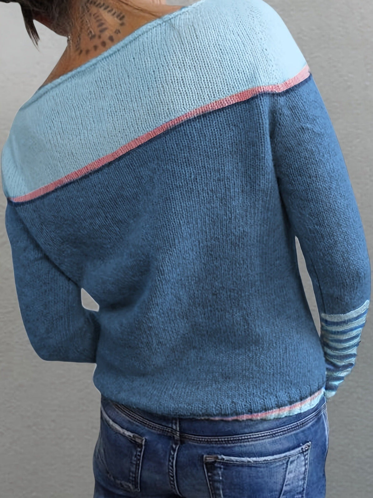 Veldine | Women's Color Block Boat Neck Sweater