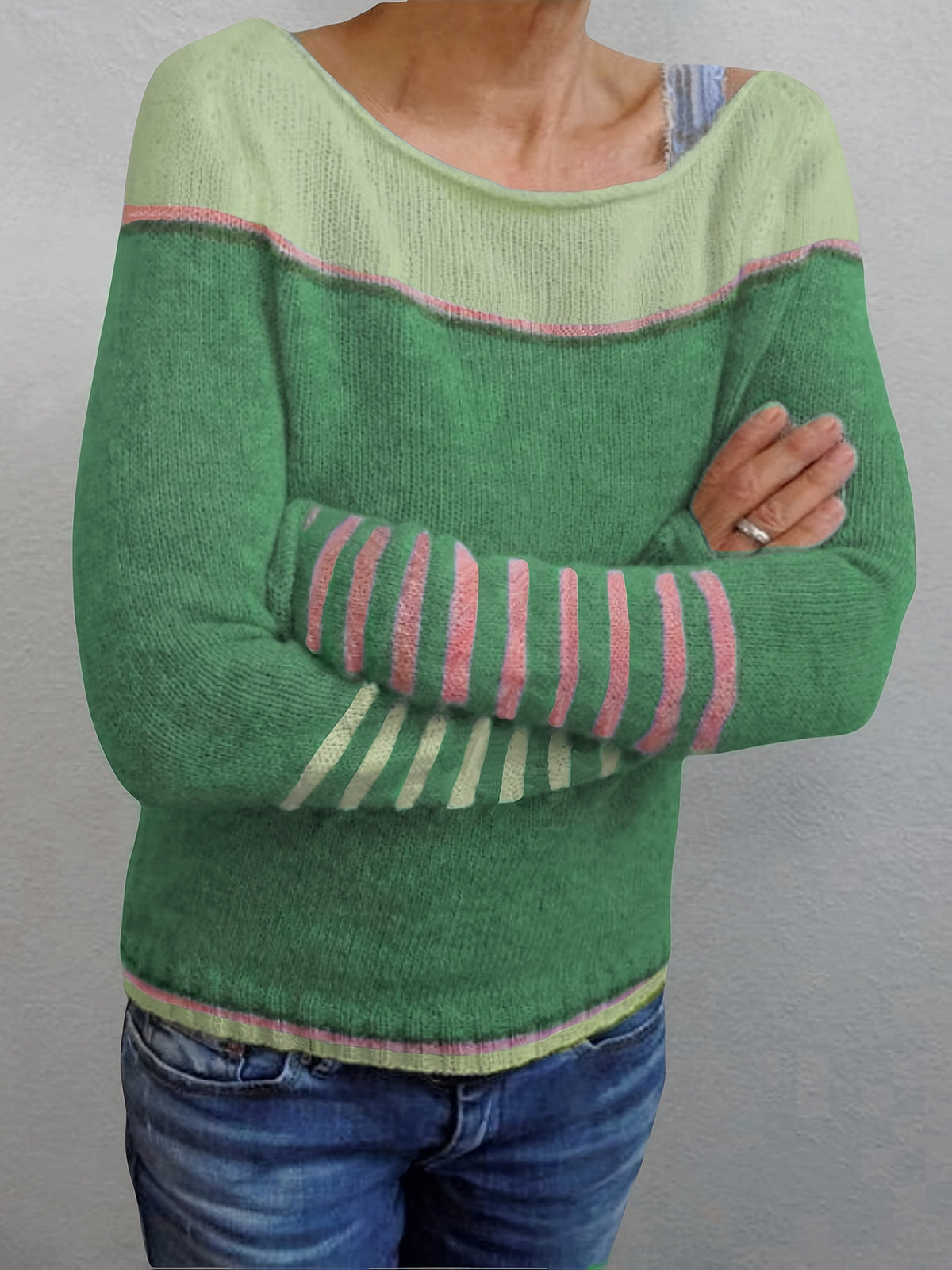 Veldine | Women's Color Block Boat Neck Sweater