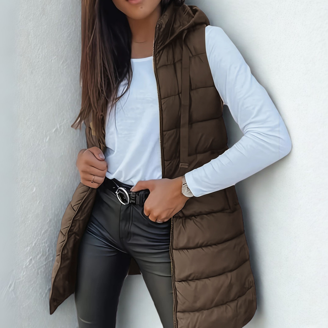 Veldris | Women's Long Hooded Puffer Vest