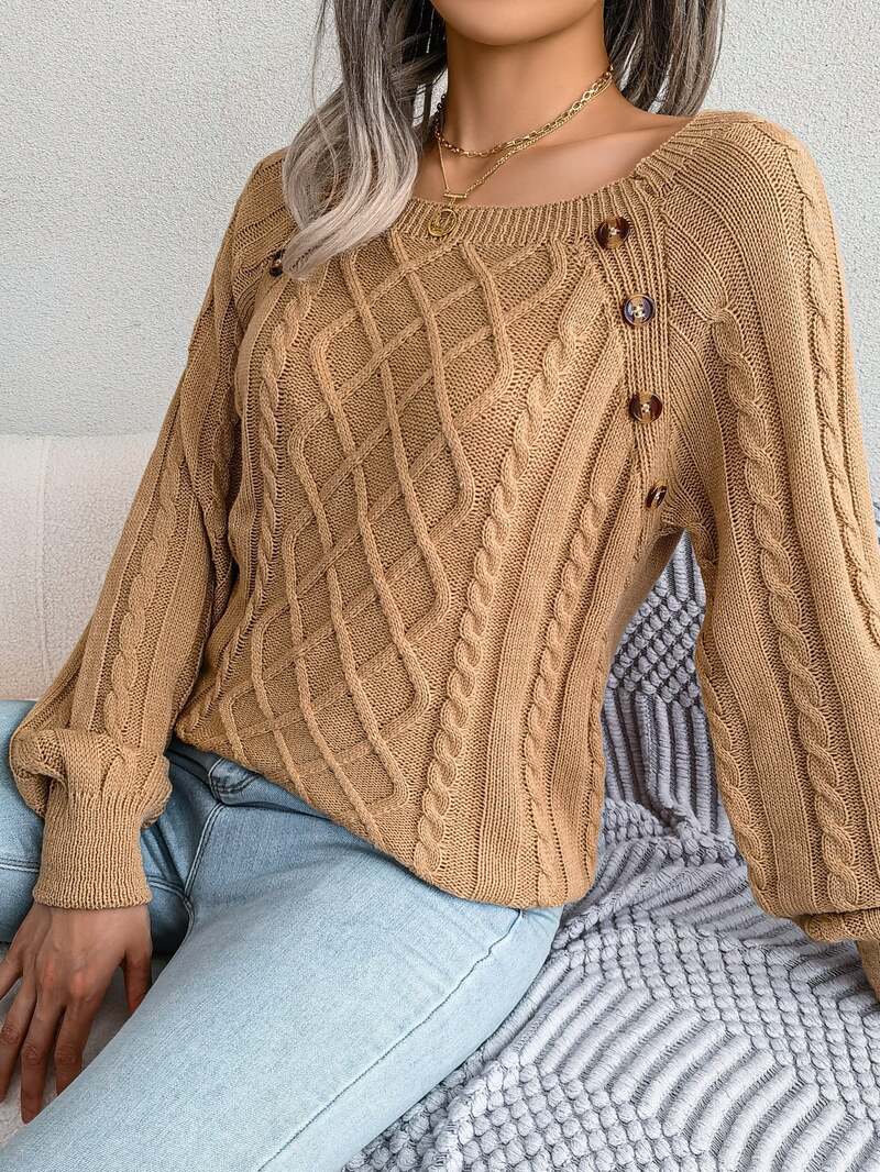 Vexara | Women's Cable Knit Button Detail Sweater