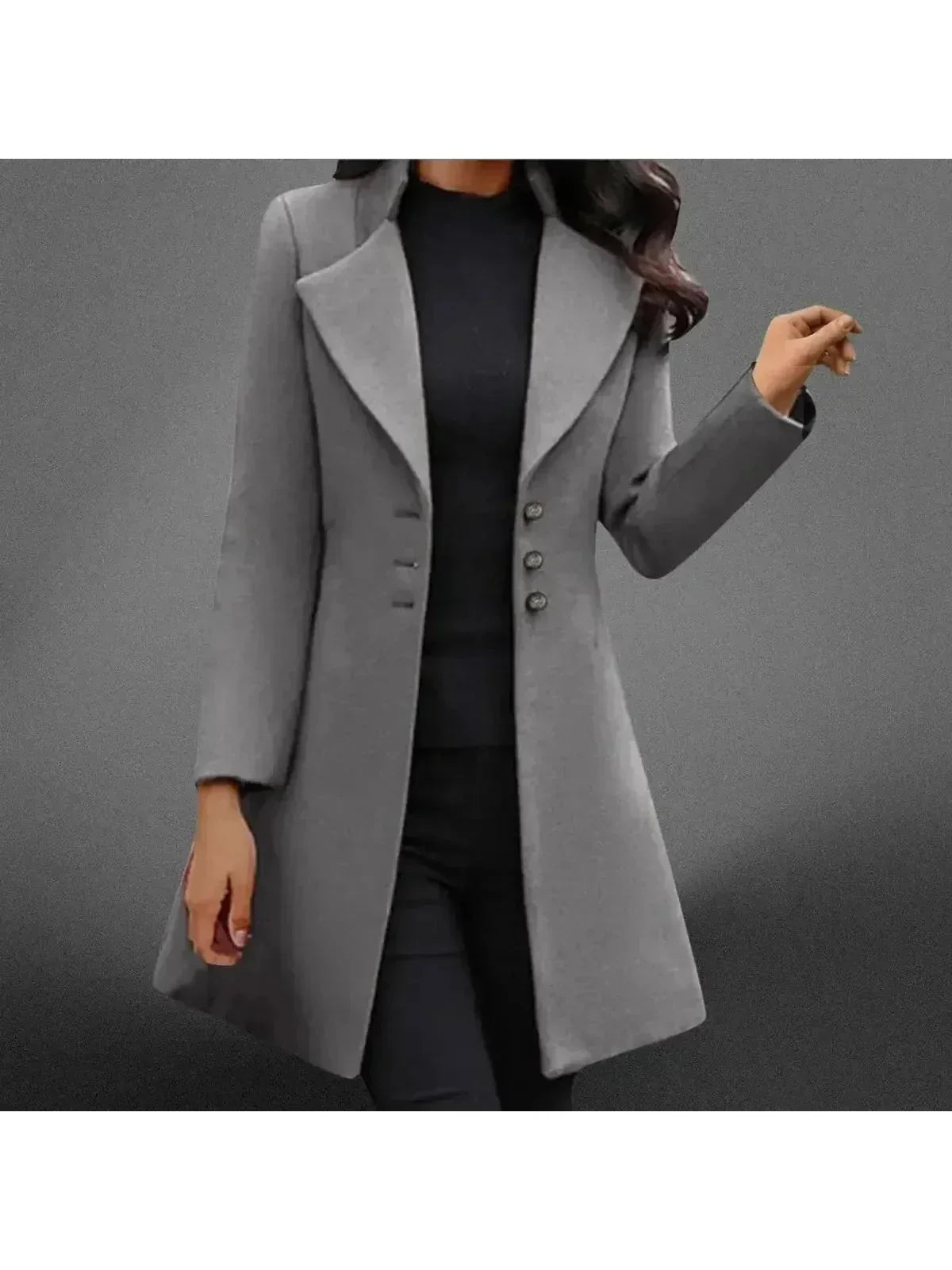 Women's Notch Lapel Long Coat Single Breasted Slim Fit Fall Overcoat