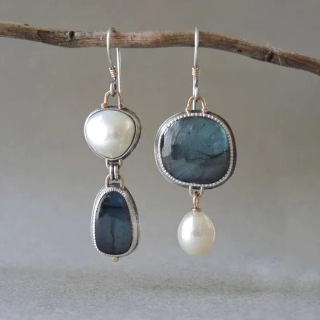 Azura | Vintage Blue Gem & Pearl Earrings