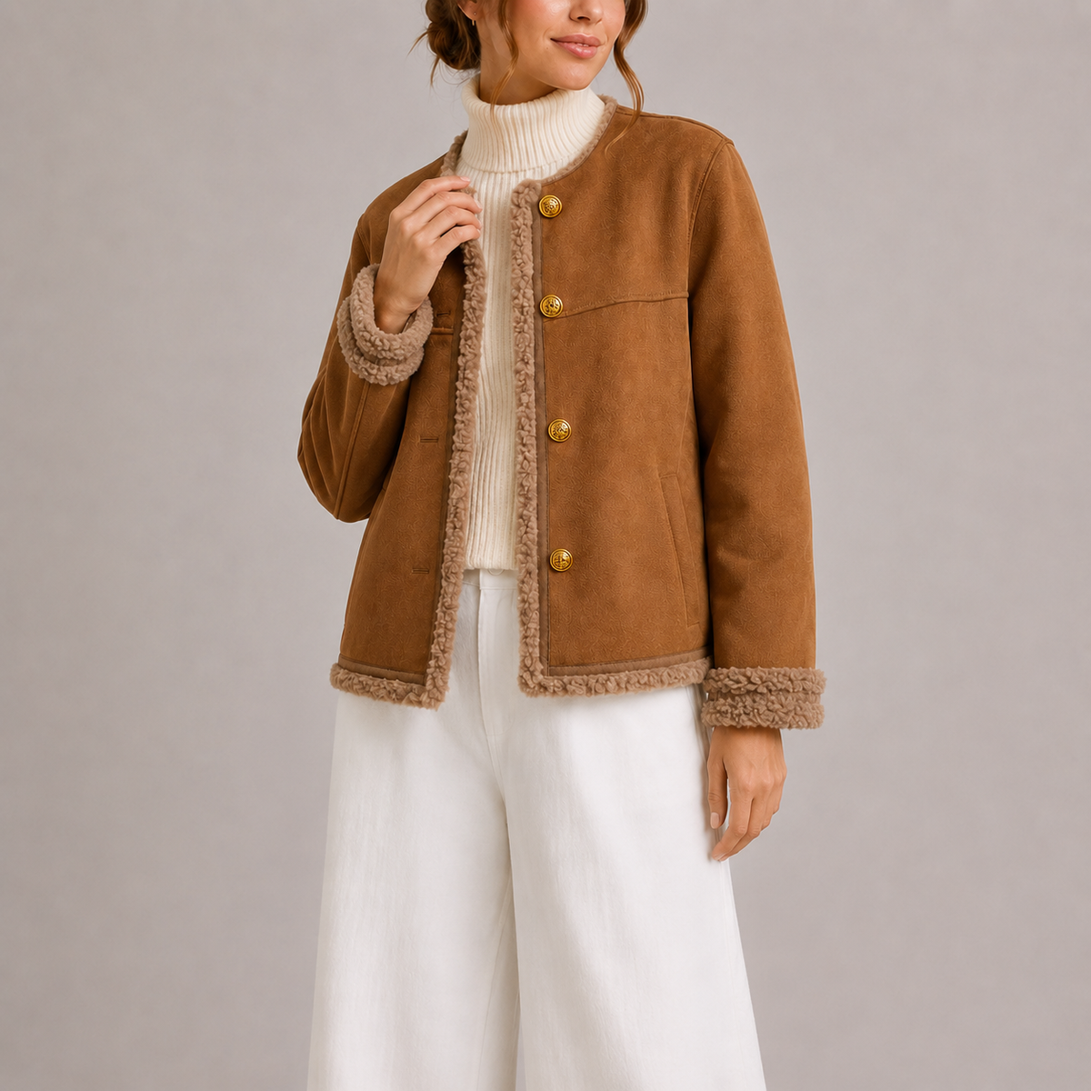 Vornelle | Women's Faux Suede Shearling Jacket