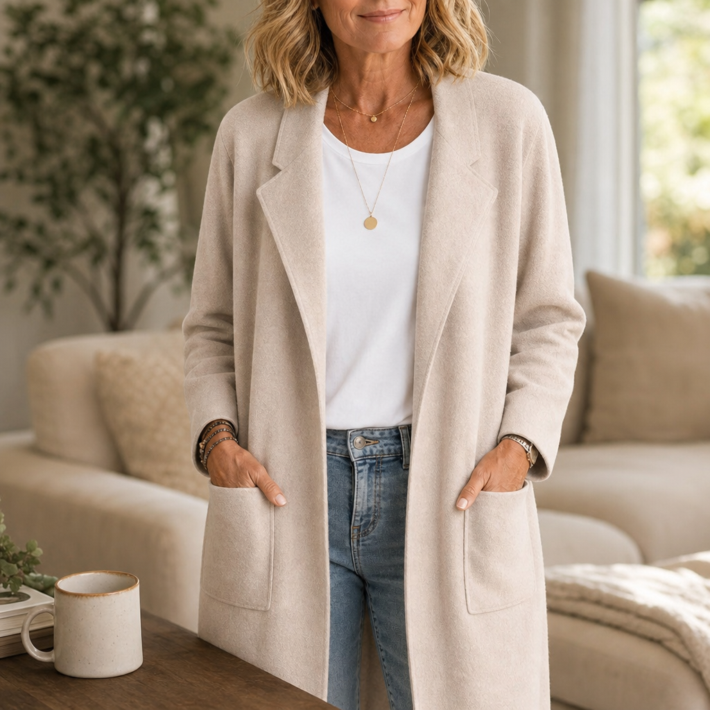 Vossara | Women's Winter Coat Longline Open-Front