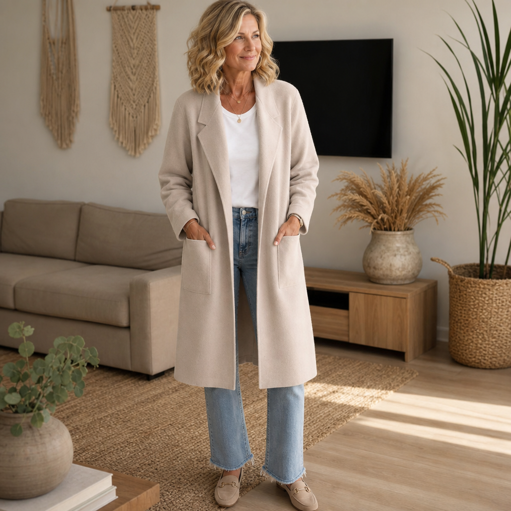 Vossara | Women's Winter Coat Longline Open-Front