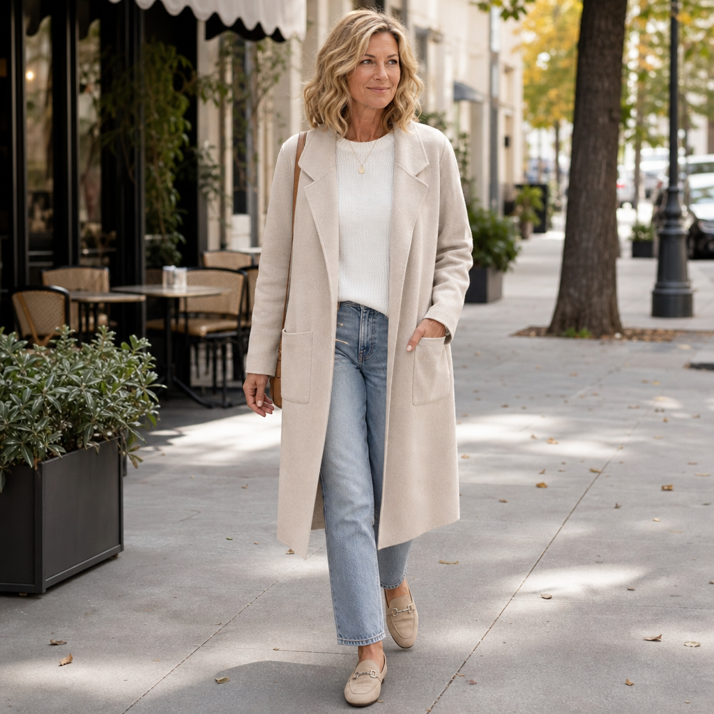 Vossara | Women's Winter Coat Longline Open-Front