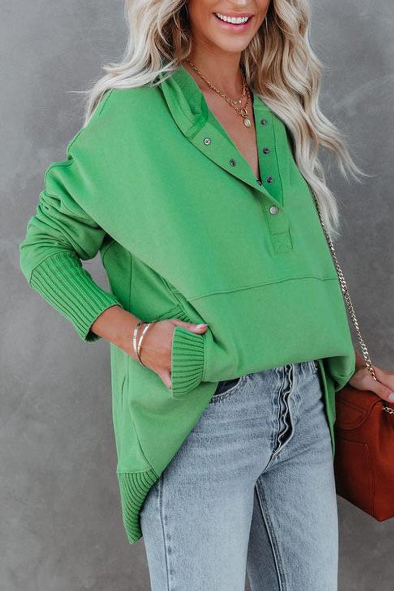 Effortless Oversized Henley Pullover Hoodie