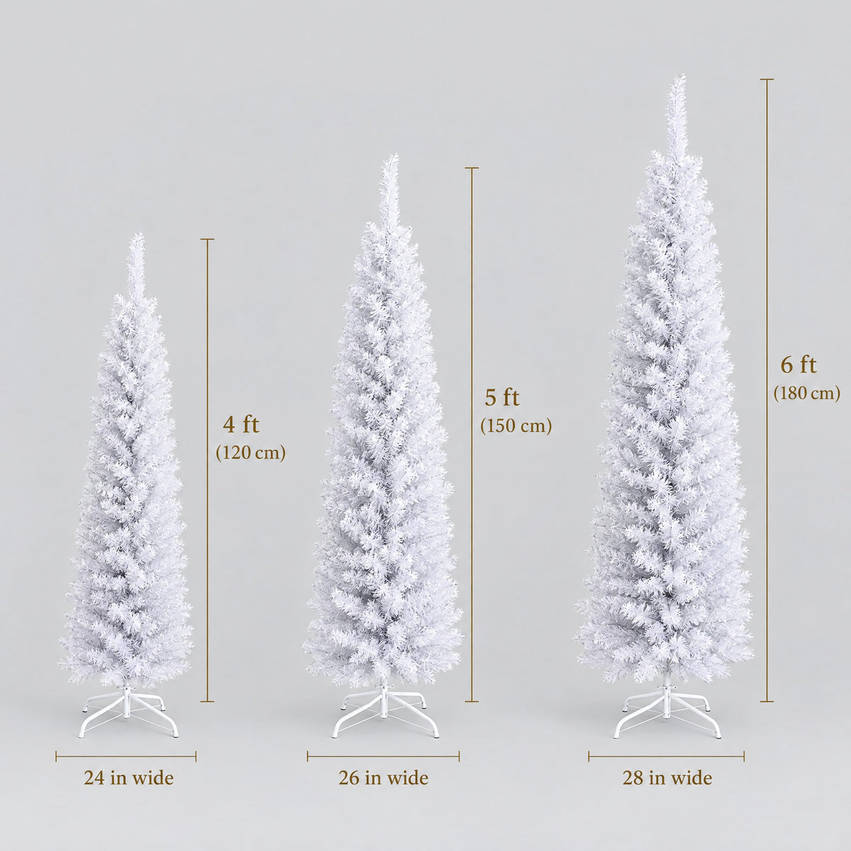 White Pencil Christmas Tree 4ft, 5ft, 6ft – Slim Artificial Tree, Optional Lights