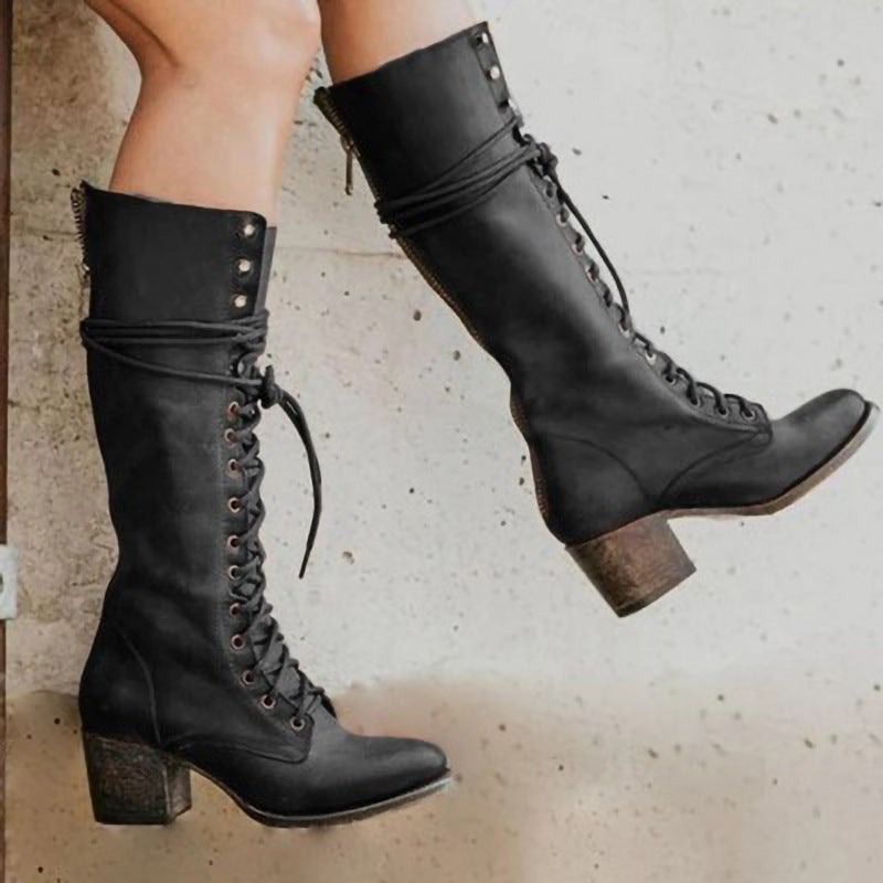 Lace Up Combat Block Heel Boots