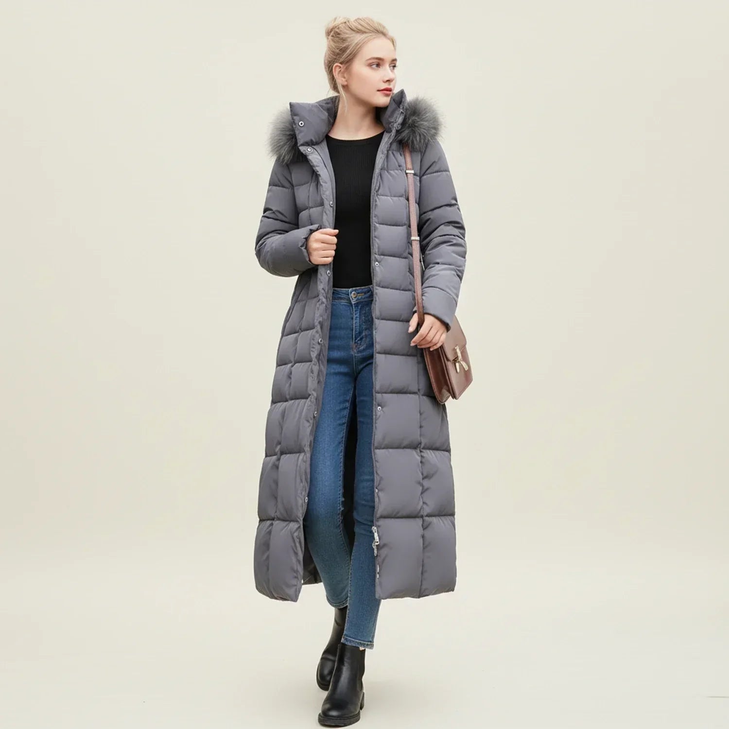 Maxi-length quilted hooded puffer jacket for women | Celeste