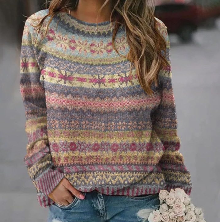Wrenova | Women's Fair Isle Christmas Sweater Crew Neck