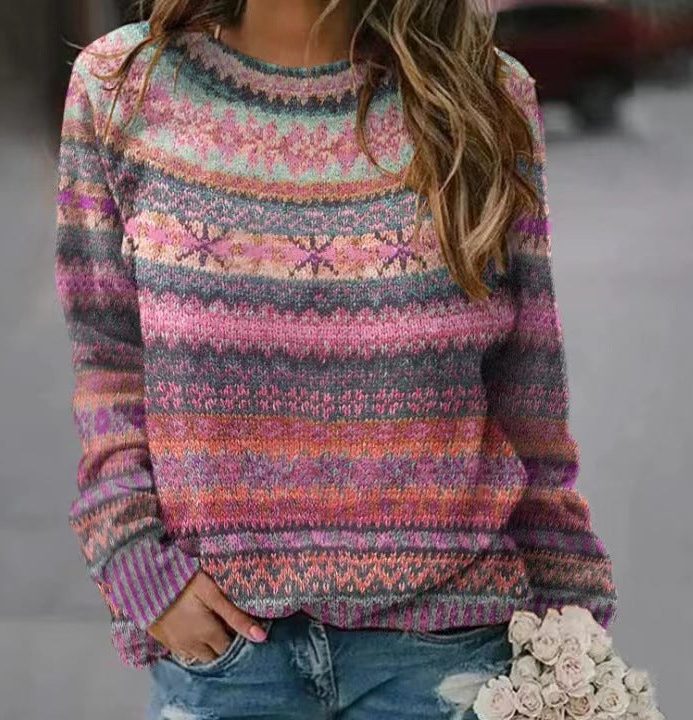 Wrenova | Women's Fair Isle Christmas Sweater Crew Neck