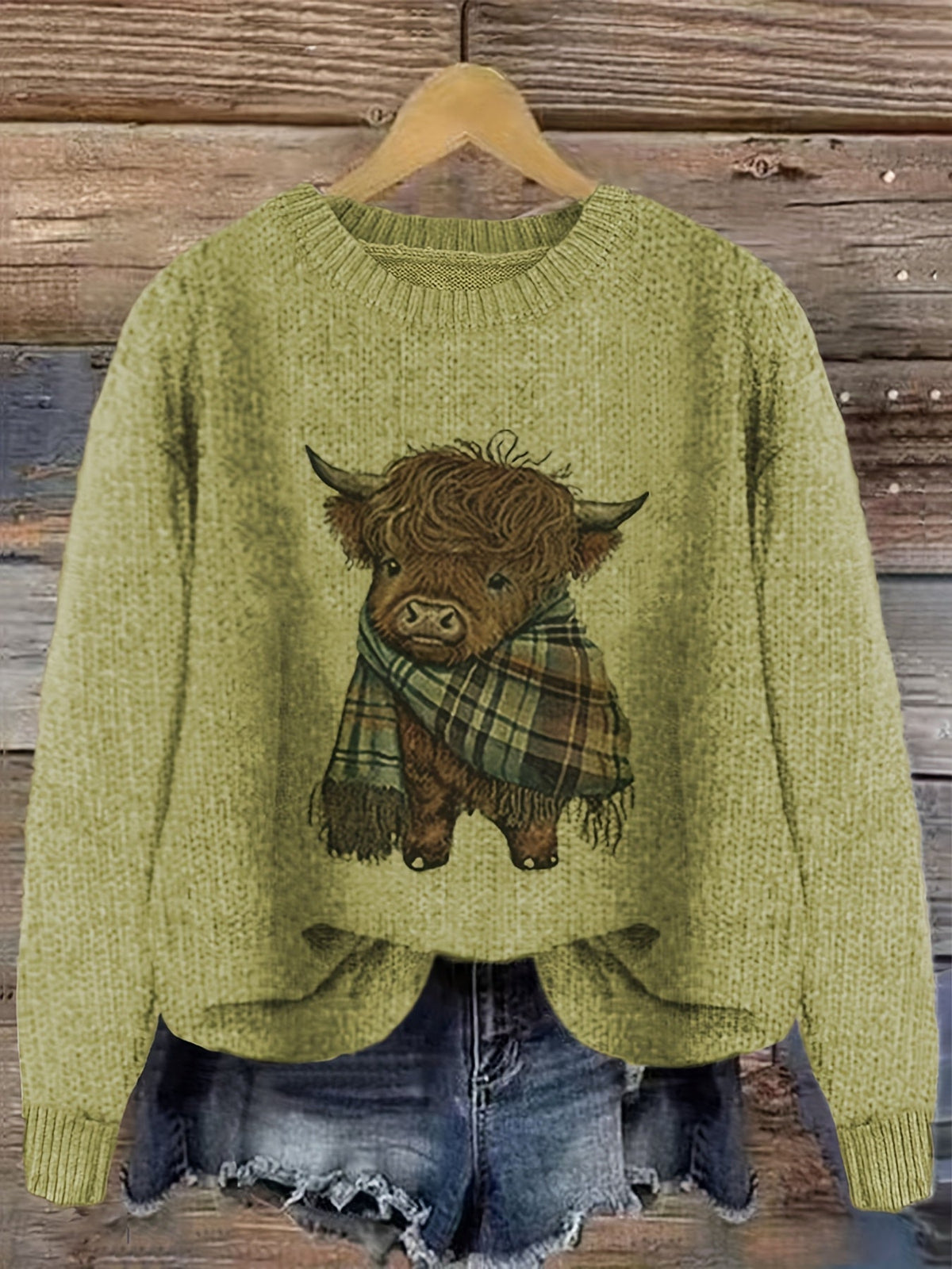 Wrenova | Women's Highland Cow Graphic Knit Sweater