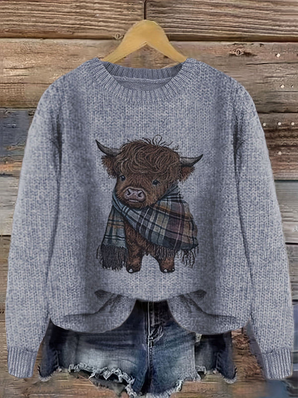 Wrenova | Women's Highland Cow Graphic Knit Sweater