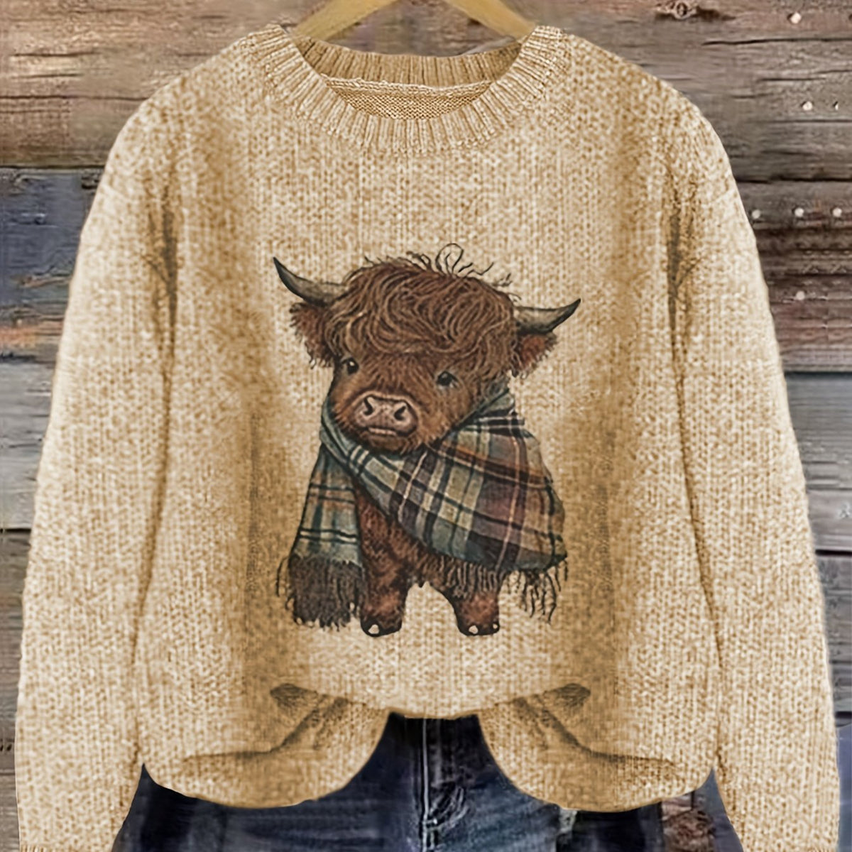 Wrenova | Women's Highland Cow Graphic Knit Sweater
