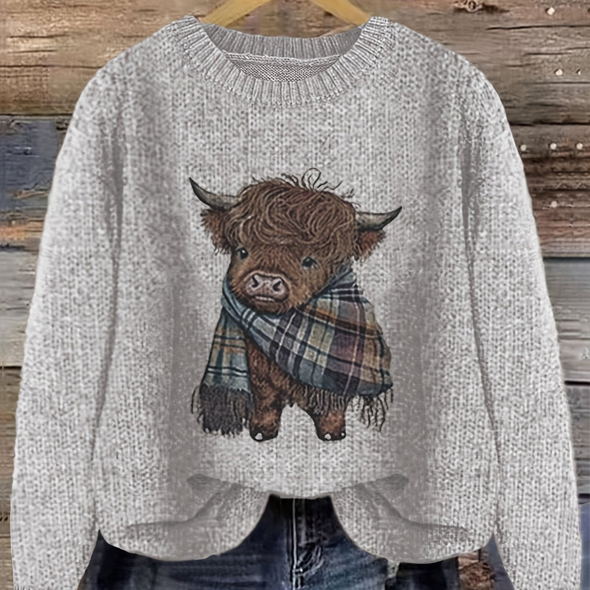 Wrenova | Women's Highland Cow Graphic Knit Sweater