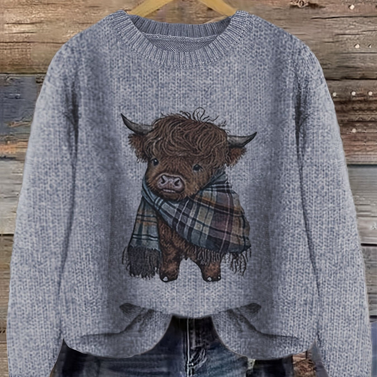 Wrenova | Women's Highland Cow Graphic Knit Sweater
