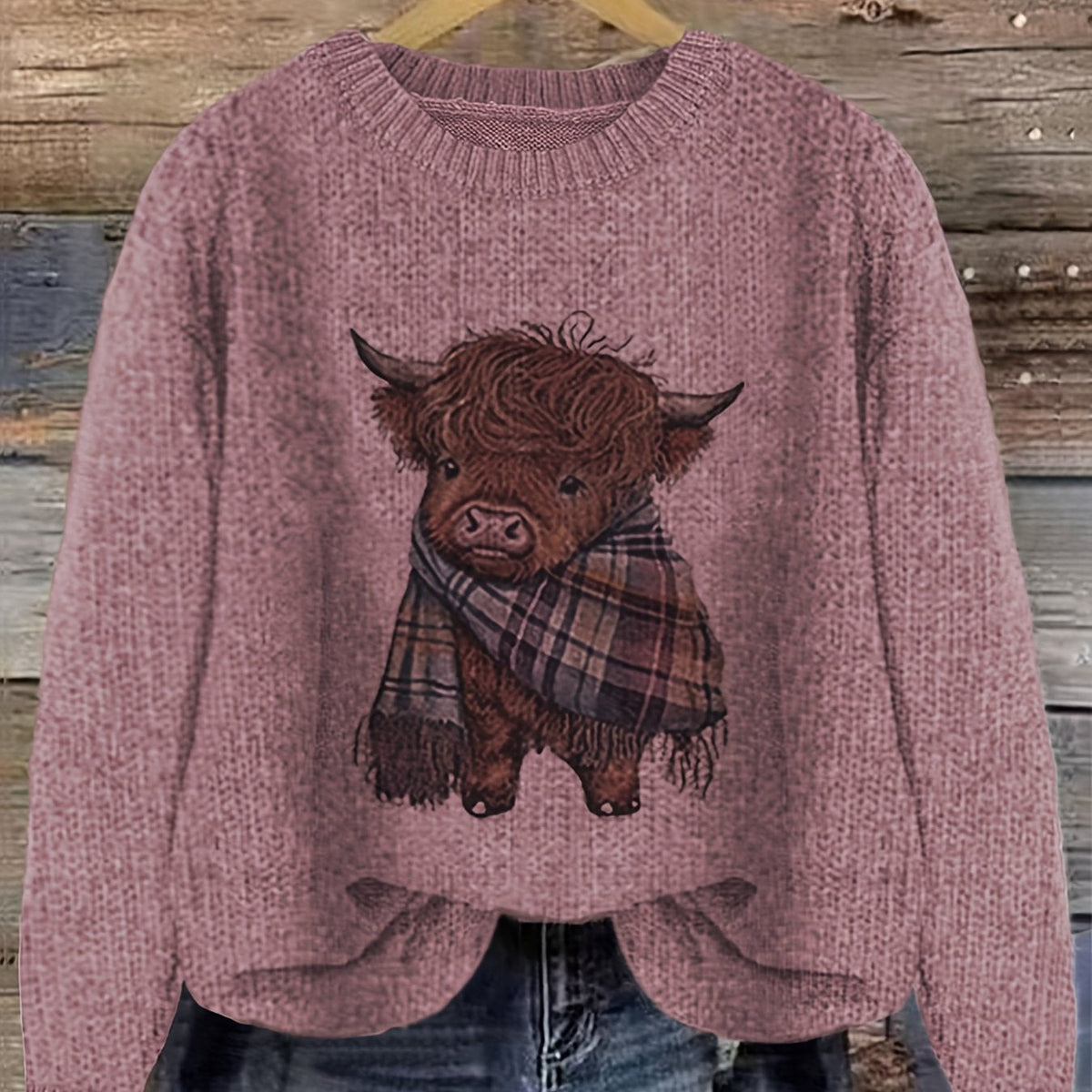 Wrenova | Women's Highland Cow Graphic Knit Sweater