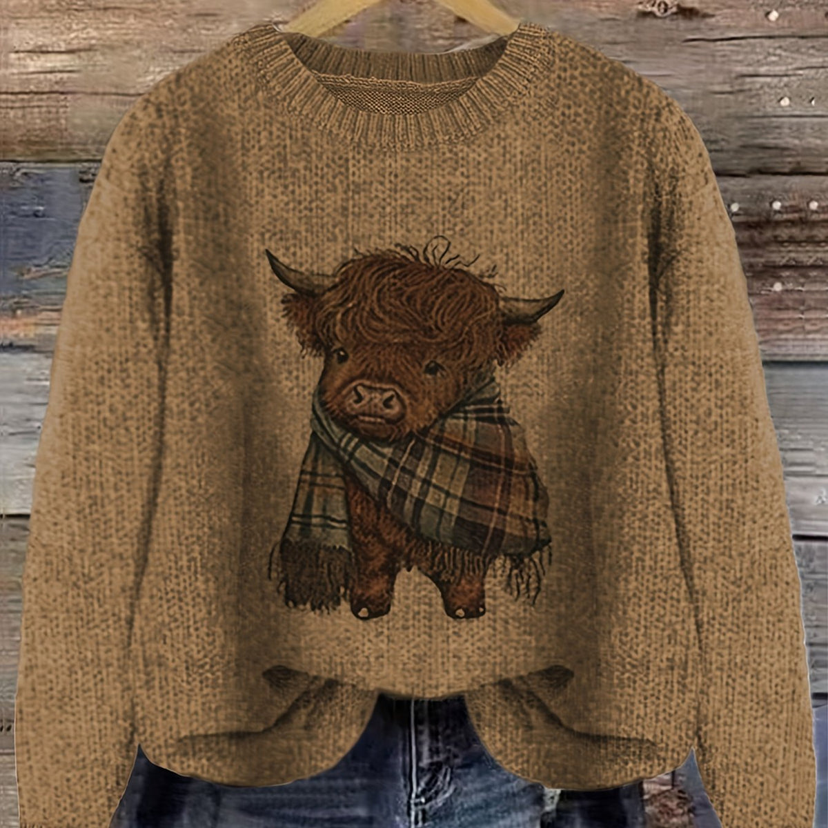 Wrenova | Women's Highland Cow Graphic Knit Sweater