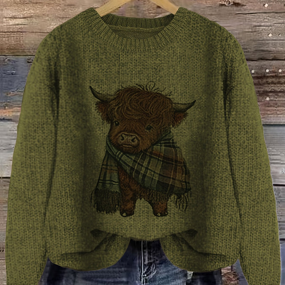 Wrenova | Women's Highland Cow Graphic Knit Sweater