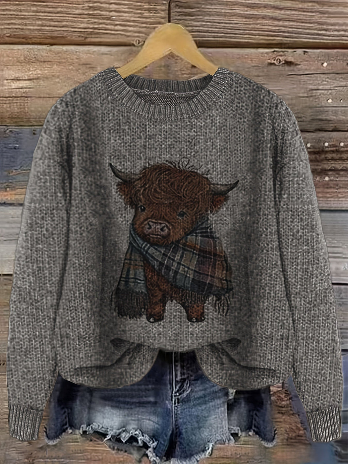 Wrenova | Women's Highland Cow Graphic Knit Sweater