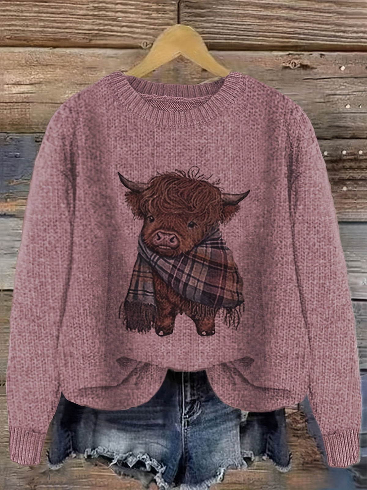 Wrenova | Women's Highland Cow Graphic Knit Sweater