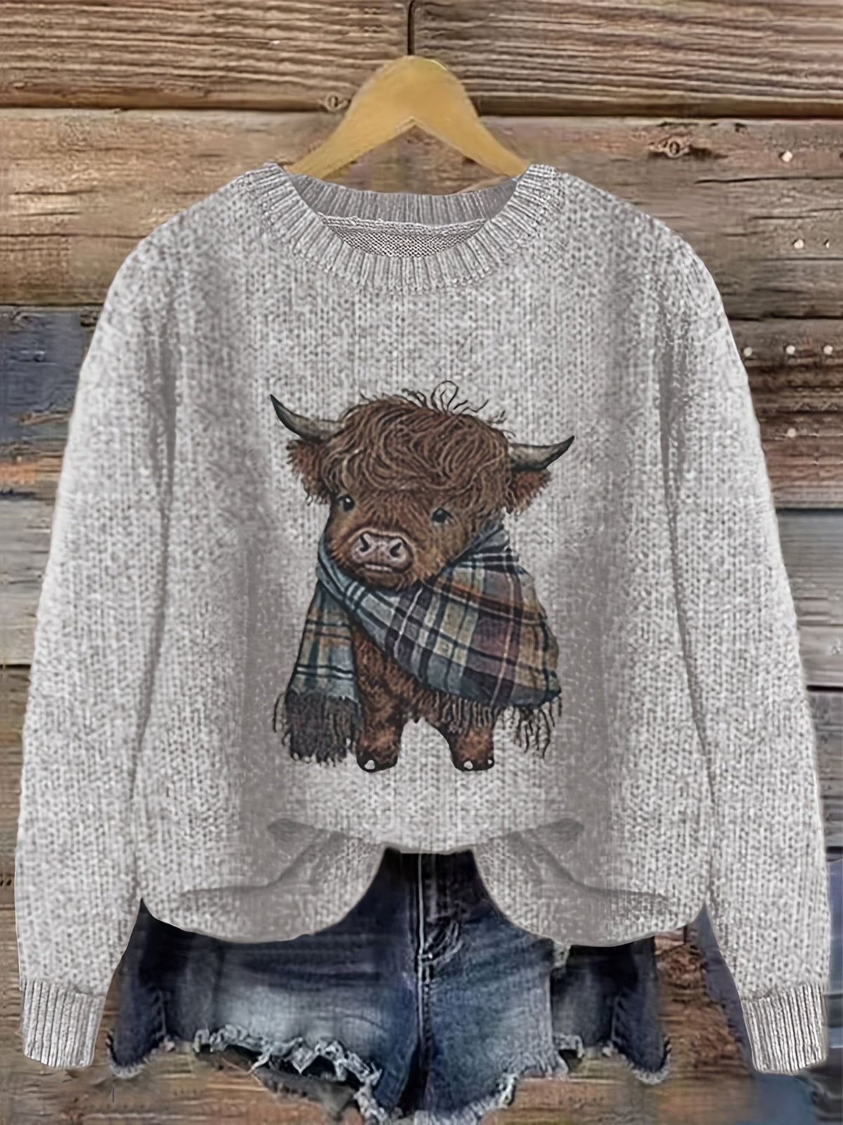 Wrenova | Women's Highland Cow Graphic Knit Sweater