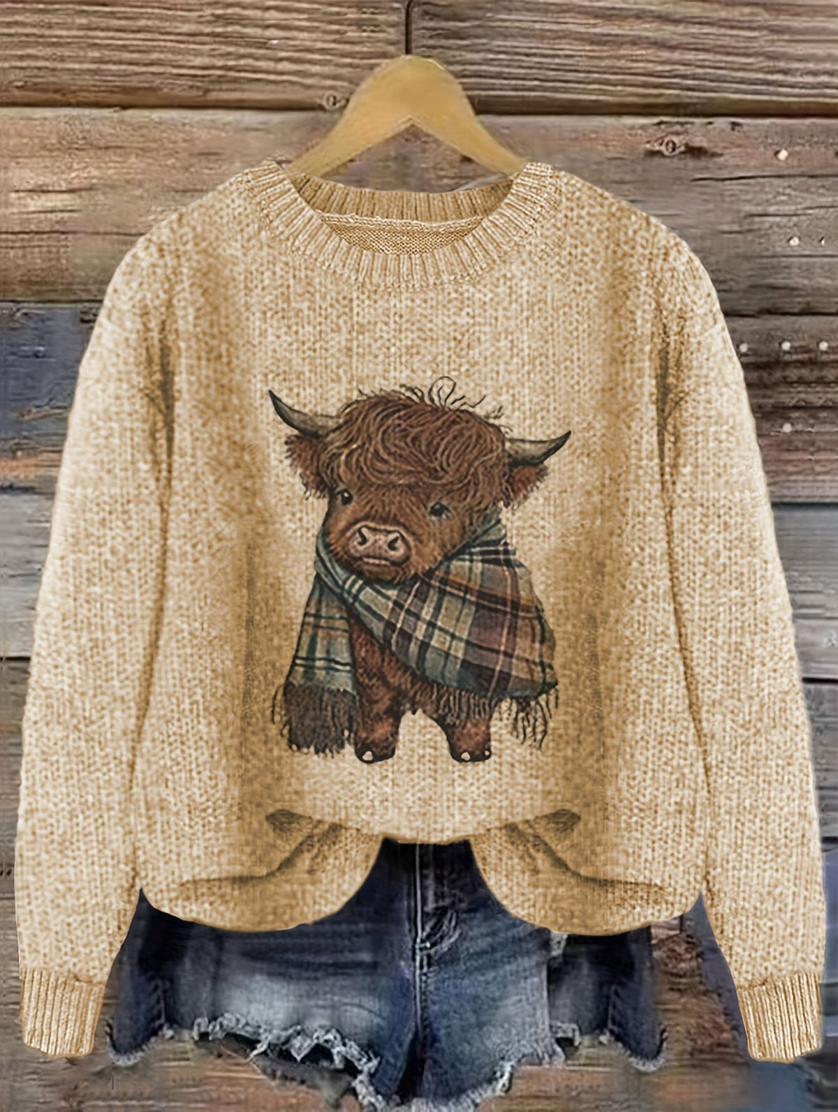 Wrenova | Women's Highland Cow Graphic Knit Sweater