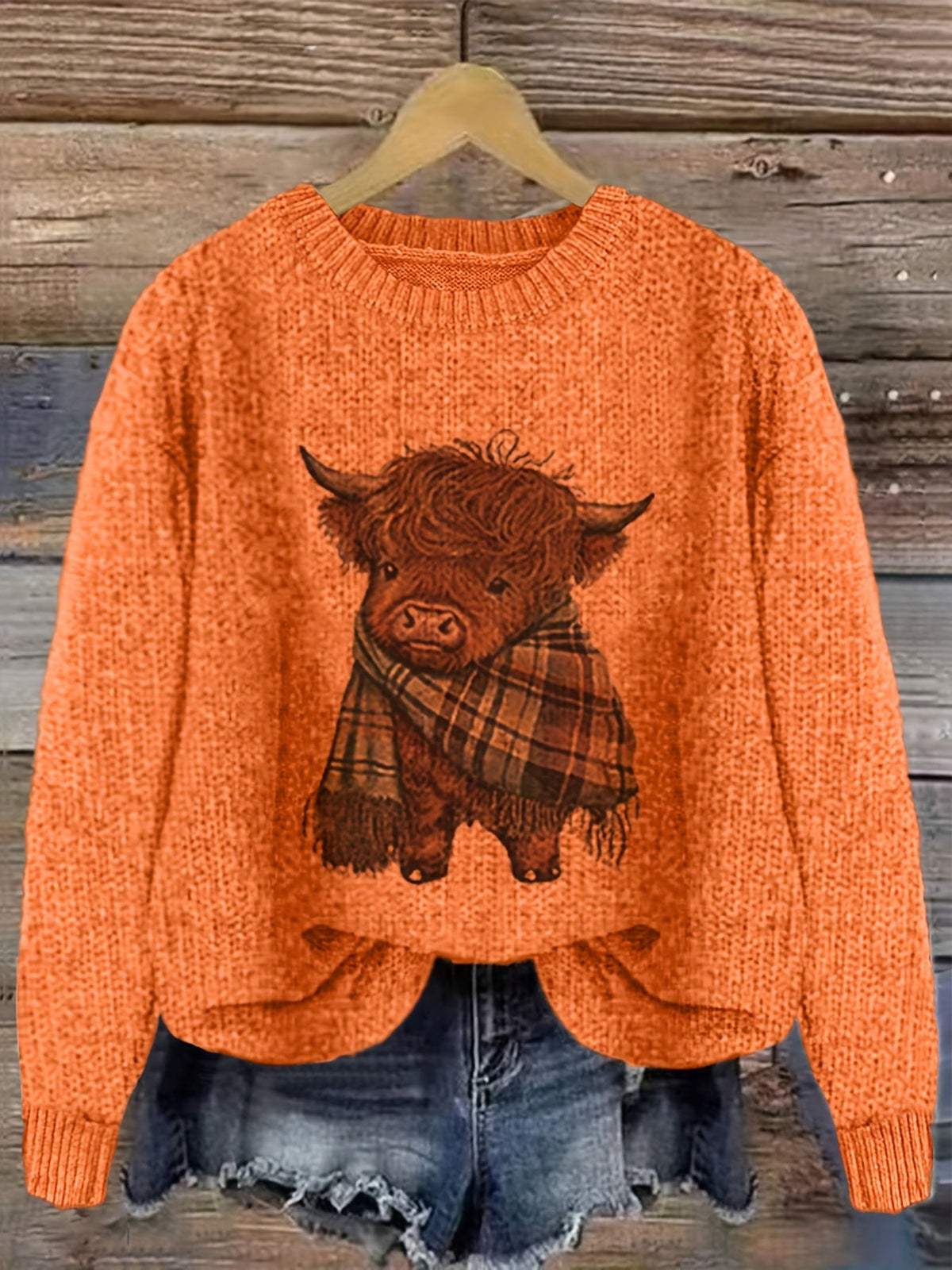 Wrenova | Women's Highland Cow Graphic Knit Sweater