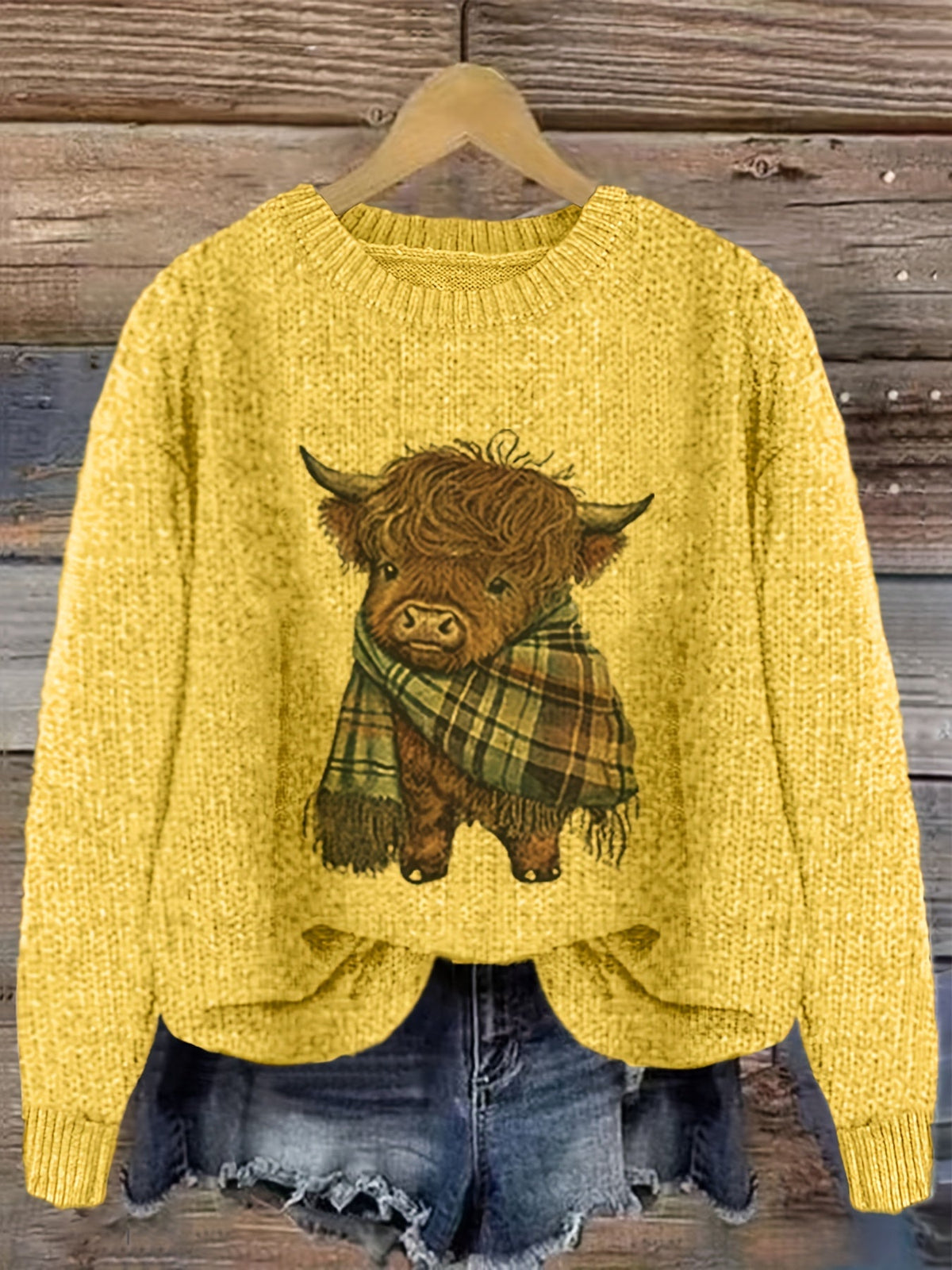 Wrenova | Women's Highland Cow Graphic Knit Sweater