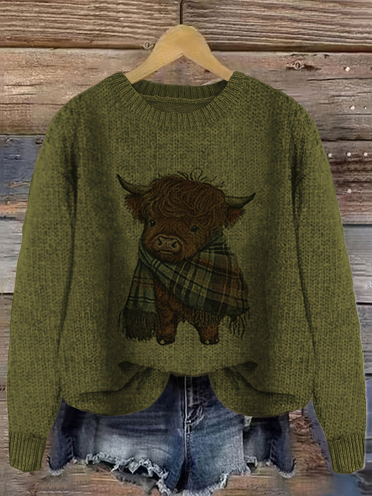 Wrenova | Women's Highland Cow Graphic Knit Sweater